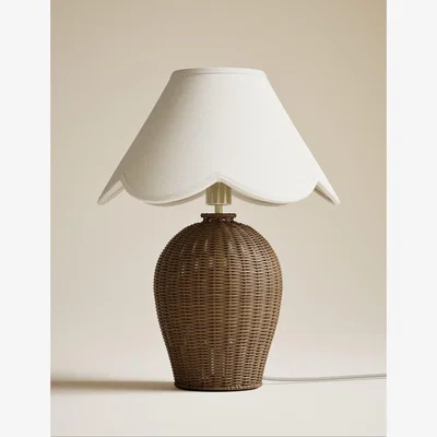 Marks & Spencer M&S Collection Wicker Scallop Shade Table Lamp - Brown, Brown