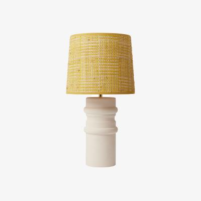 Made in Design Aquarius Table lamp ceramic yellow / Lampshade Raffia - Ø 23 x H 41 cm - SARAH LAVOINE