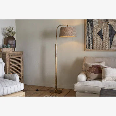 Nkuku nkuku Kera Wood & Metal Floor Lamp | Lamps | Antique Brass/Natural