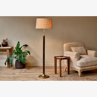 Nkuku nkuku Digha Wood & Metal Floor Lamp | Lamps And Shades | Dark Stain/Antique Brass