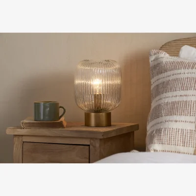 Nkuku nkuku Rizal Fluted Glass Bedside Table Lamp | Lamps | Antique Brass/Clear