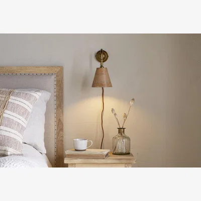 Nkuku nkuku Vattu Mango Wood Plug In Wall Lamp | Lights | Natural/Antique Brass