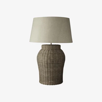 OKA Large Tanjore Rattan Table Lamp - Grey