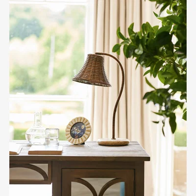 OKA OKA, Sikao Rattan Arc Table Lamp - Antique Brown, Table Lamp