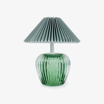 Downtown Candlelight Ridged Glass LED Table Lamp With Pleated Shade 19.5cm - Green
