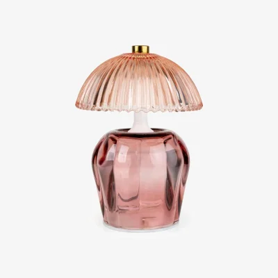 Downtown Candlelight Vintage Ridged Glass LED Table Lamp - Pink