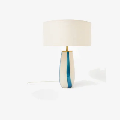 Oliver Bonas Orli White & Blue Stripe Glass Desk & Table Lamp