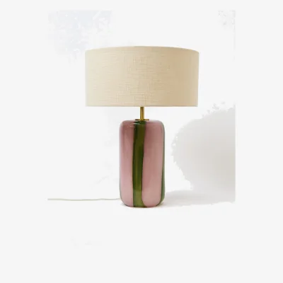 Oliver Bonas Clara Pink & Green Stripe Glass Desk & Table Lamp