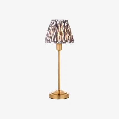 Perch and Parrow Poker Table in Vintage Brass Finish and Ikat 16cm Grey Shade