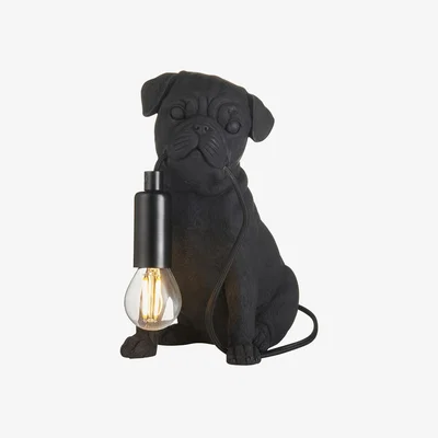 Perch and Parrow Patti Pug Puppy Table Lamp in Black