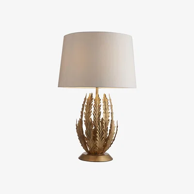 Perch and Parrow Arden Table Lamp in Gold Leaf with Ivory Cotton Fabric Shade