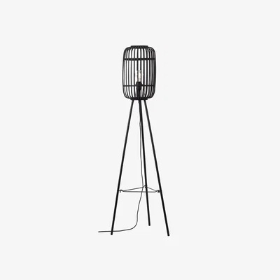 Perch and Parrow Meike Dark Bamboo Floor Lamp in Matt Black