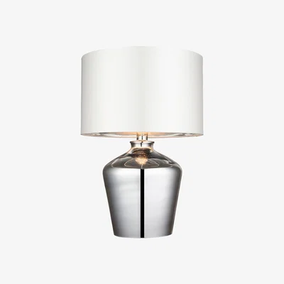 Perch and Parrow Welden Chrome Glass Table Lamp with Ivory Fabric Shade
