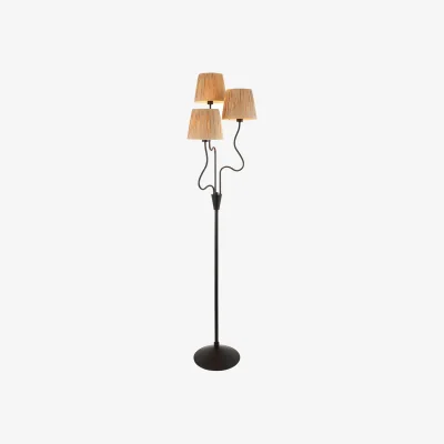 Perch and Parrow Wednesday 3Lt Floor Light in Matt Black and Natural Raffia