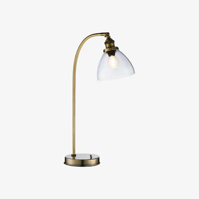 Perch and Parrow Ralph Clear Glass Table Lamp in Antique Brass