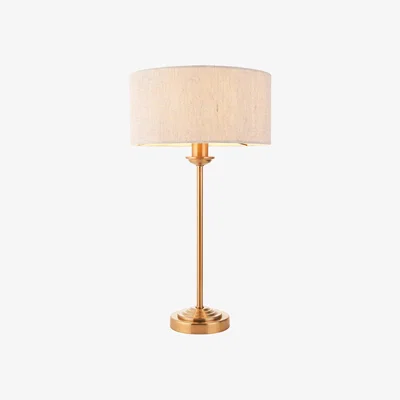 Perch and Parrow Manon Table Lamp in Vintage Brass & Natural Linen