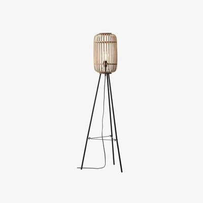 Perch and Parrow Meike Natural Bamboo Tripod Floor Lamp in Matt Black
