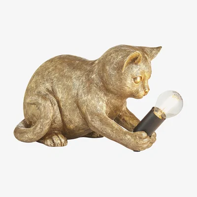 Perch and Parrow Marie Cat Table Lamp in Gold