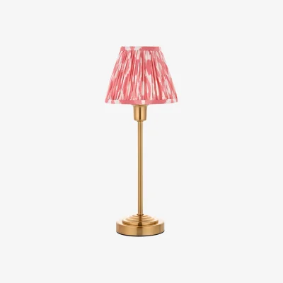 Perch and Parrow Poker Table in Vintage Brass Finish and Ikat 16cm Coral Shade