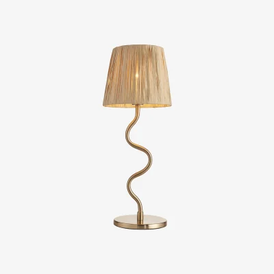 Perch and Parrow Wednesday Table in Brushed Aged Brass and Natural Raffia