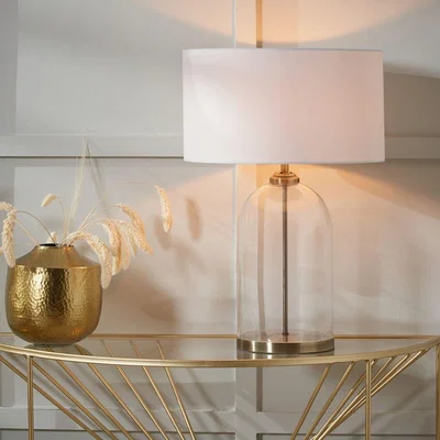 Pagazzi Cloche Antique Brass & Glass Table Lamp with White Shade