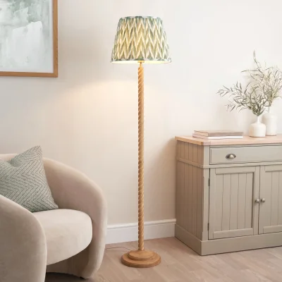 Pagazzi Twist Oak Effect Floor Lamp with Green Zigzag Shade