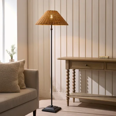 Pagazzi Jericho Matt Black & Dark Rattan Floor Lamp
