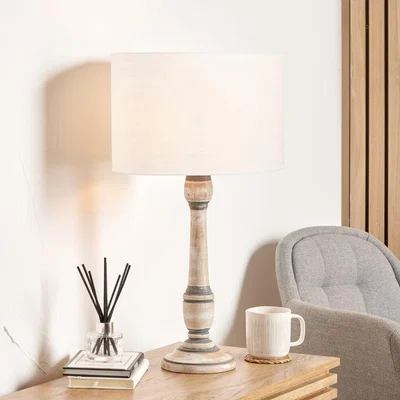 Pagazzi Captiva Grey Wash Wood Table Lamp with White Shade