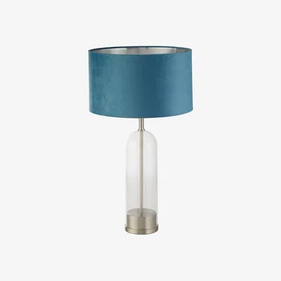 Pagazzi Oxford Glass Table Lamp with Teal Velvet Shade