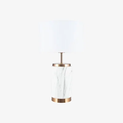 Pagazzi Carrara Marble and Gold 49.5cm Table Lamp with White Drum Shade