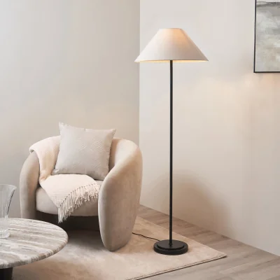Pagazzi Arlo Matt Black Floor Lamp with Natural Linen Shade