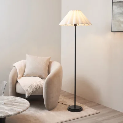 Pagazzi Arlo Matt Black Floor Lamp with Scalloped White Shade