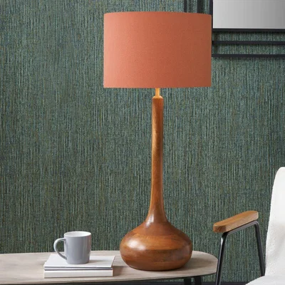 Pagazzi Toma Wood Table Lamp with Dark Orange Shade
