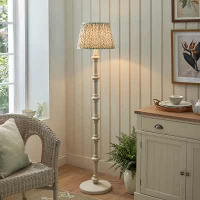 Pagazzi Carnaby Almond White Spindle Floor Lamp with Green Leaf Shade