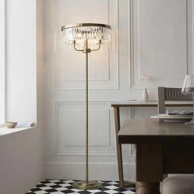Pagazzi Chesterfield 3 Light Antique Brass & Glass Floor Lamp