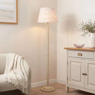 Pagazzi Twist Almond White Floor Lamp with Neutral Ikat Shade