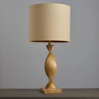 Pagazzi Abia Oak Effect & Natural Linen Table Lamp
