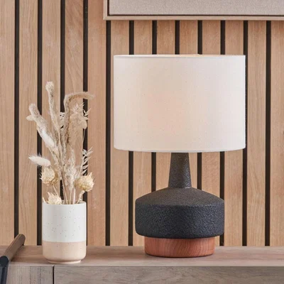 Pagazzi Elio Black & Wood Ceramic Table Lamp with White Shade