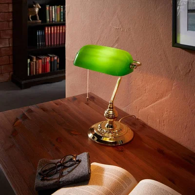 Pagazzi Banker Desk Table Lamp with Green Glass Shade