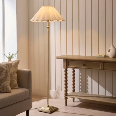 Pagazzi Sylvie Antique Brass & White Cotton Floor Lamp