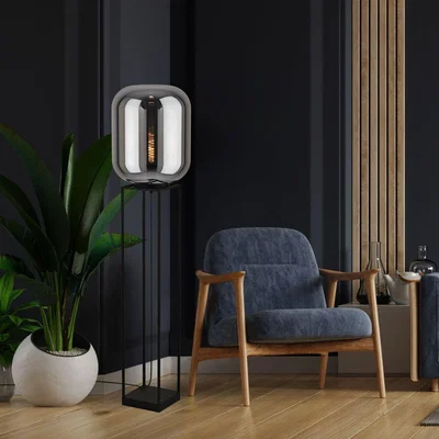 Pagazzi Bulciago Black & Smoked Glass Floor Lamp