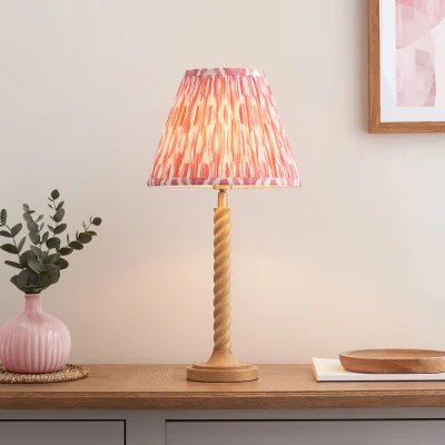 Pagazzi Twist Oak Effect Table Lamp with Pink Ikat Shade