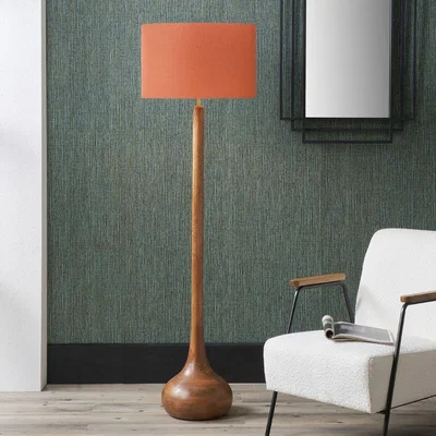 Pagazzi Toma Wood Floor Lamp with Dark Orange Shade