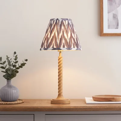 Pagazzi Twist Oak Effect Table Lamp with Grey Zigzag Shade
