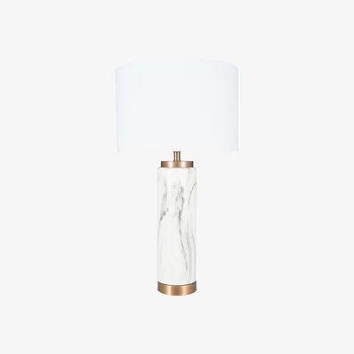 Pagazzi Carrara Tall Marble and Gold 55cm Table Lamp with White Drum Shade