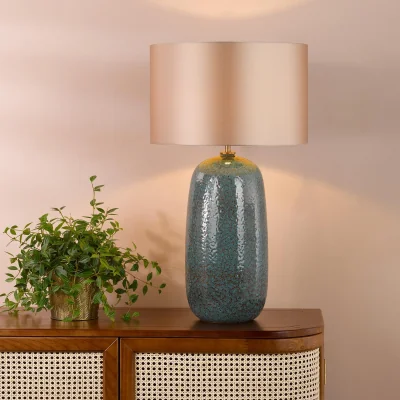 Pagazzi Jadis Table Lamp Blue Ceramic With Taupe Shade