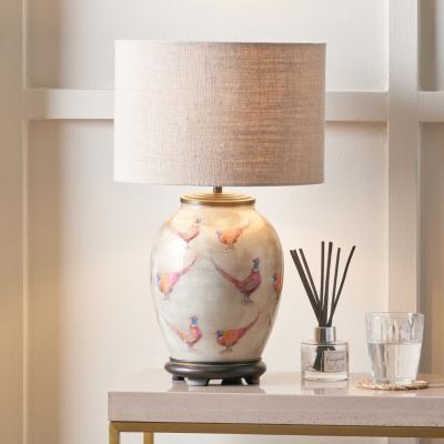 Pagazzi Jenny Worrall Pheasant Champagne Table Lamp with Natural Shade