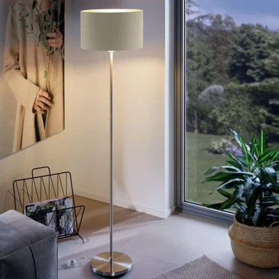 Pagazzi Maserlo Satin Nickel Floor Lamp with Taupe Shade