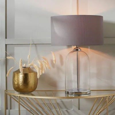 Pagazzi Cloche Silver & Glass Table Lamp with Grey Shade