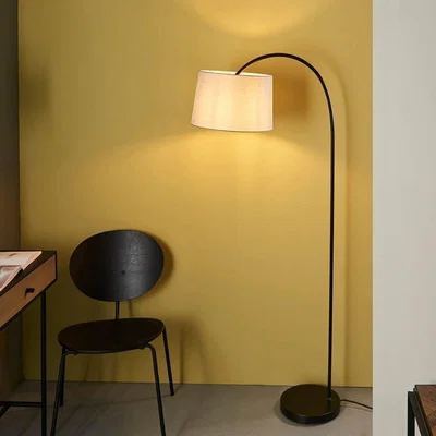 Pagazzi Carison Black Arc Floor Lamp with Grey Shade